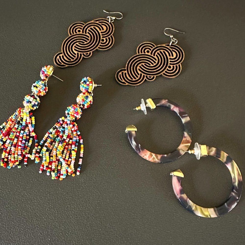 Fun Flirty Statement Earrings lot 3 - Beaded Tassel Hoop Artisan